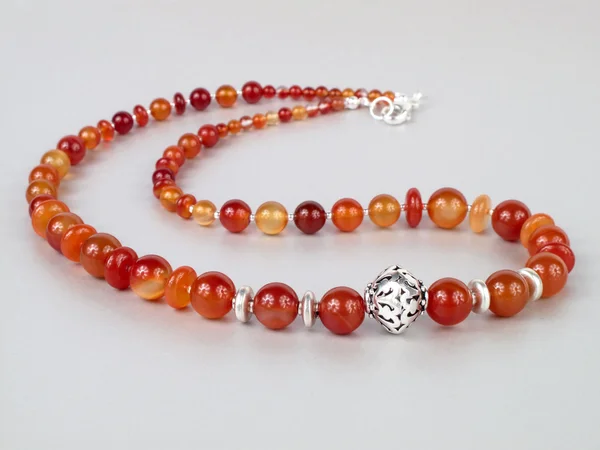 Red agate necklace with silver beads — Stock Photo, Image