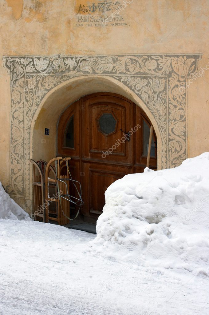 Traditionally decorated entrance door