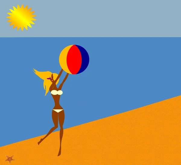 Bionda Bikini ragazza con palla da spiaggia — Foto Stock