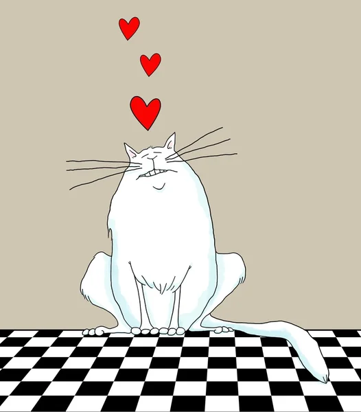 Мультфильм кошка с сердечками — стоковое фото