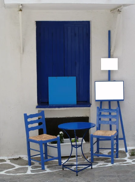 stock image Blue shutters chair and easel