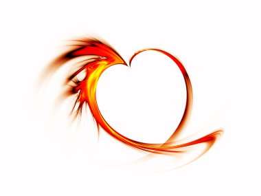 Fiery red heart on white background clipart