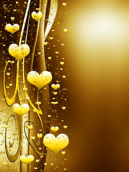 Golden background with hearts and stars — Stock Photo, Image