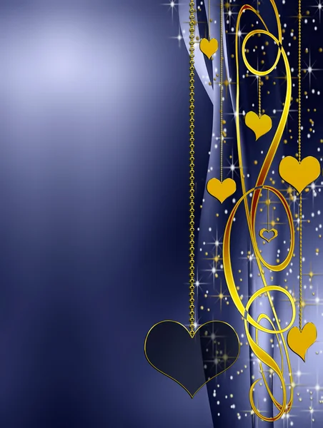 Goldener und blauer Hintergrund mit Herzen — Stockfoto
