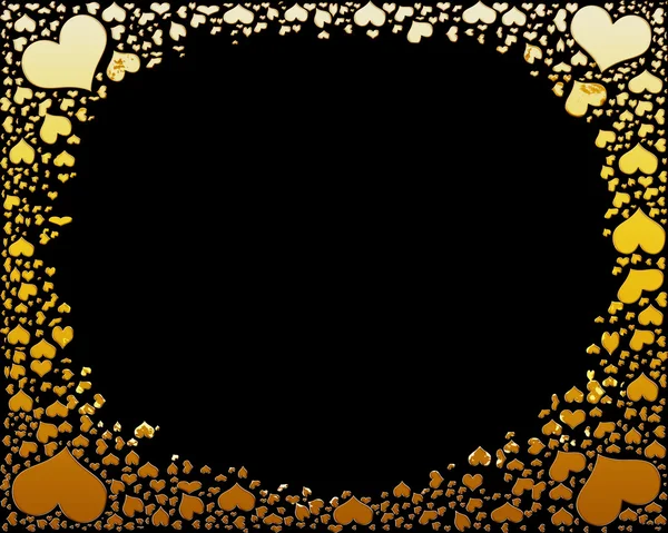 Złoty cukierek serca ramki na czarny — Zdjęcie stockowe
