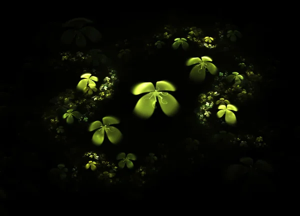 Shamrock, four leafed clover on black — Stock Photo, Image