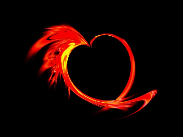 Ohnivě červené srdce na černém pozadí — Stock fotografie