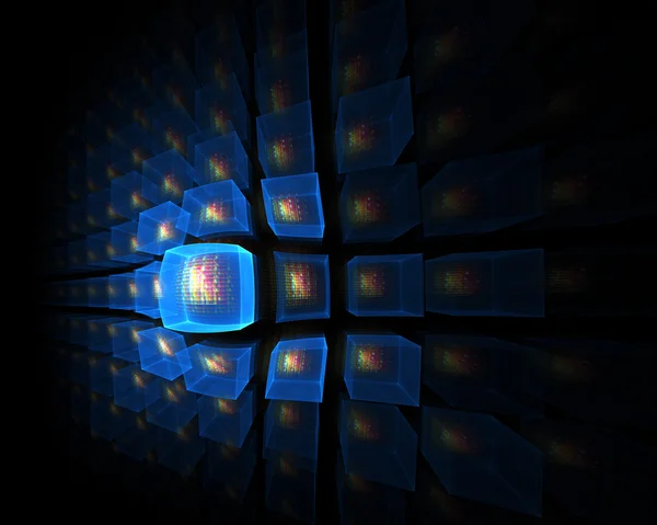 Prospettiva cubica luminosa blu — Foto Stock