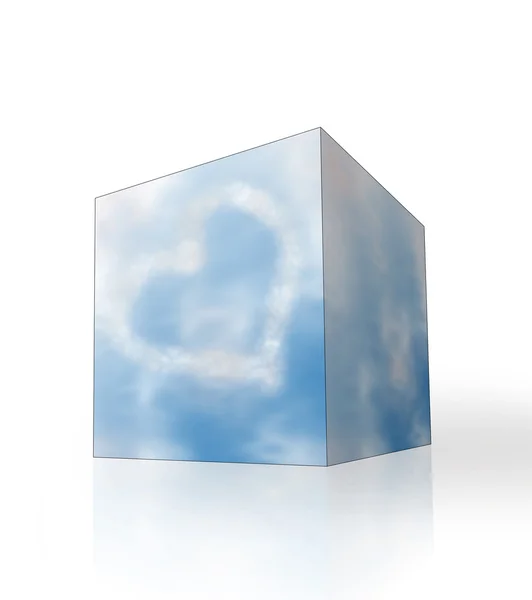 Himlen med hjärtformade moln i rutan — Stockfoto