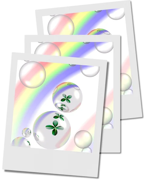 Trifoglio e bolle con arcobaleno — Foto Stock