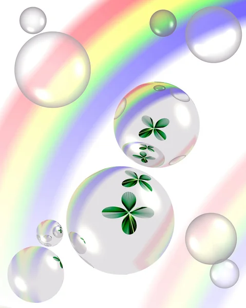Shamrock och bubblor med regnbåge — Stockfoto