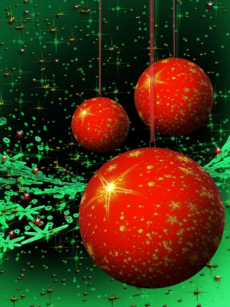 Red Christmas balls on green background — Stock Photo, Image