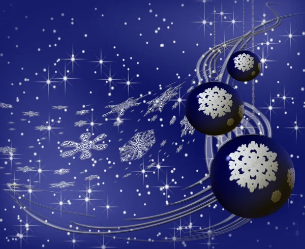 Bolas de Natal azuis com flocos de neve — Fotografia de Stock