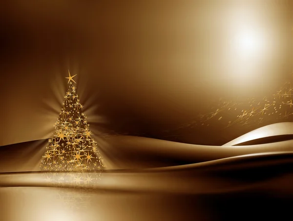 Zlatý svítící vánoční stromeček — Stock fotografie