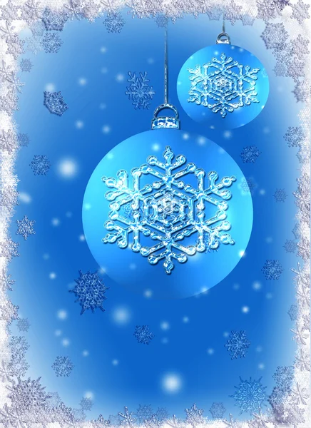 Bolbos de Natal azul de gelo com floco de neve — Fotografia de Stock