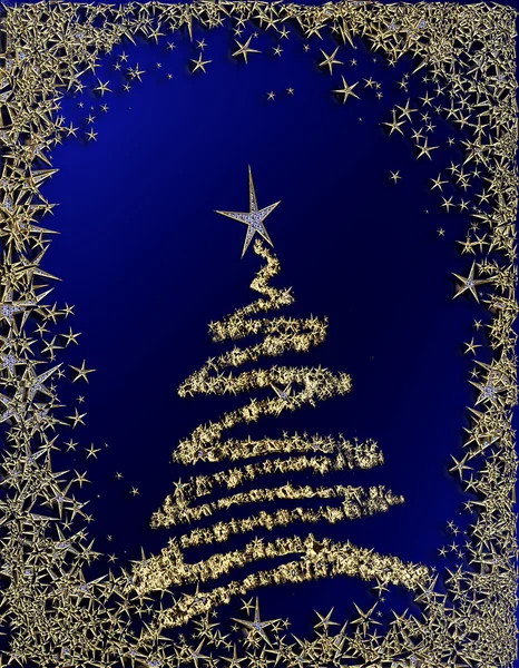 Έναστρο χριστουγεννιάτικο δέντρο σε μπλε φόντο — Φωτογραφία Αρχείου