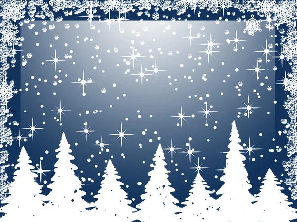 Χριστουγεννιάτικα δέντρα με νιφάδες χιονιού σε μπλε — Φωτογραφία Αρχείου