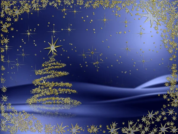 Zlatý vánoční strom s hvězdami — Stock fotografie