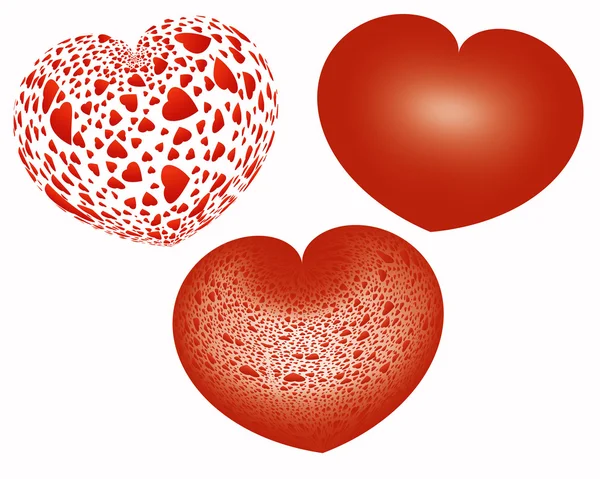 Drei rote Herzen auf weißem Hintergrund — Stockfoto
