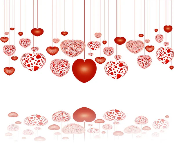 Dizelerde yansıtma kırmızı Kalpler — Stok fotoğraf