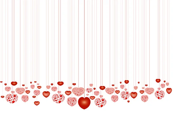 Muitos corações vermelhos nas cordas — Fotografia de Stock