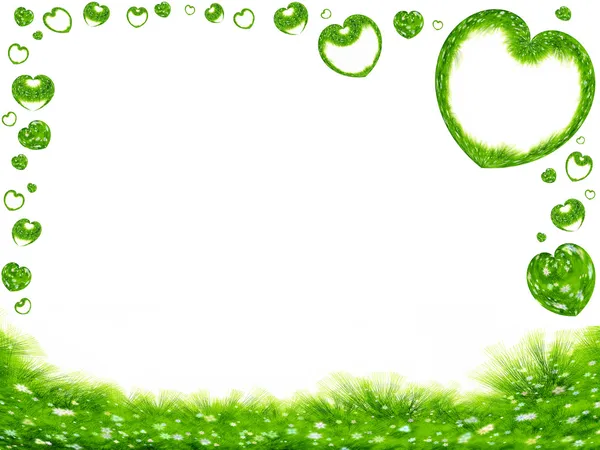 stock image Green grass and hearts border