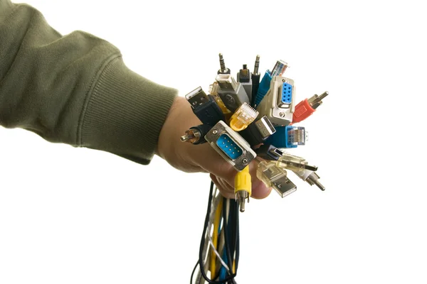 Man holding bunch of cables — Stock Photo, Image
