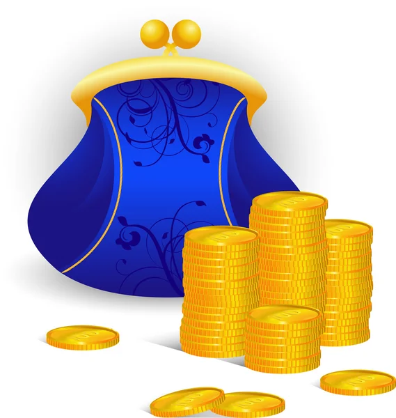 Pénztárca és érmék — Stock Vector