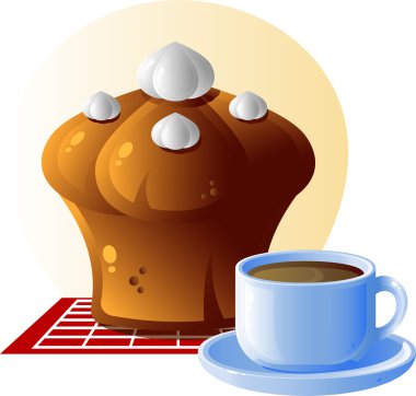 Cake and cup of tea clipart