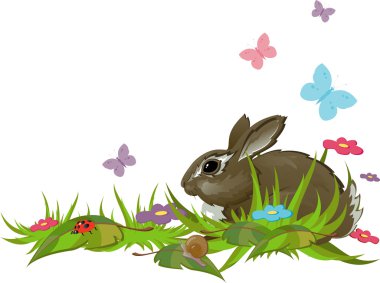 Rabbit in grass clipart