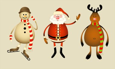 Santa Claus, snowman, reindeer clipart