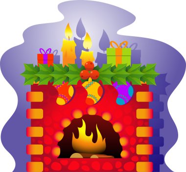 Vector Christmas Fireplace clipart