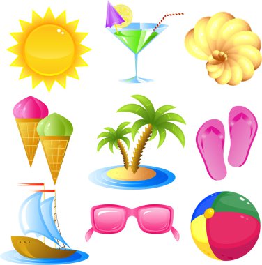 Vacation and travel icon set clipart