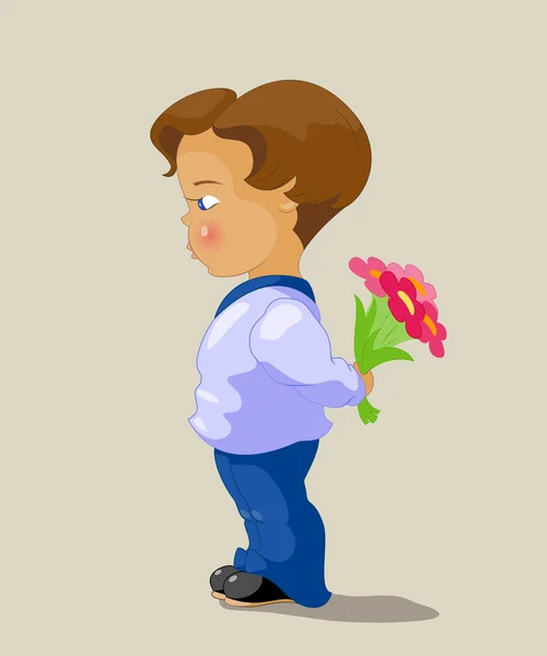花束を持つ少年 — ストックベクタ