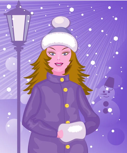 Красивая девушка зимой на улице — стоковый вектор