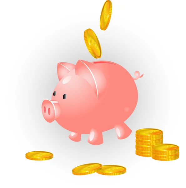 Pig and coins — Stock Vector