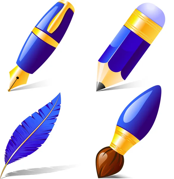 Олівець, ручка, пензлик, пір'я . — стоковий вектор