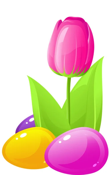 Pasen. Tulip en gekleurde eieren — Stockvector