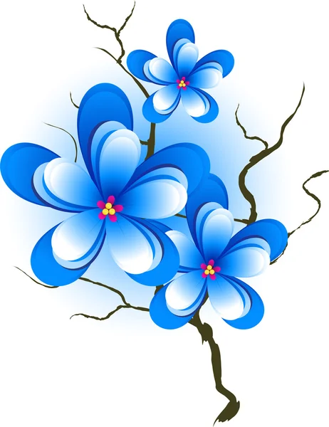 Tak met roze blauwe bloemen — Stockvector