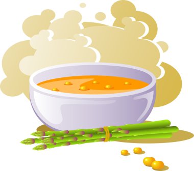 A bowl of corn soup with asparagus clipart