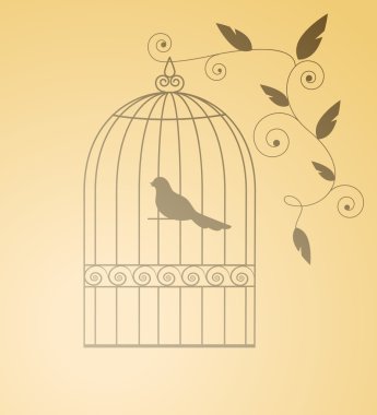 Silhouette birds in a cage clipart