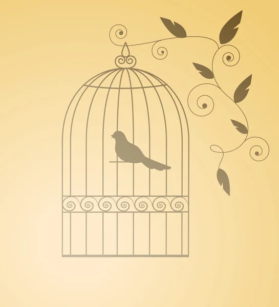 Silhouette Vögel in einem Käfig — Stockvektor