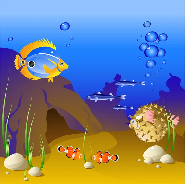 The underwater world of tropical fish. — Stock Vector