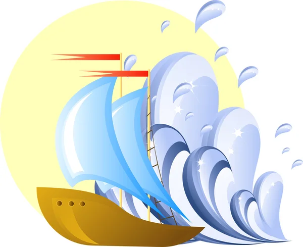 Ship and wave — Stok Vektör