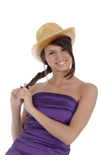 Chica con un sombrero de oro — Foto de Stock
