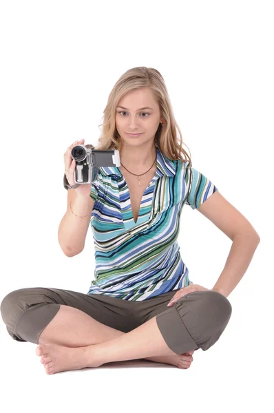 Girl with camcoder — Stock Photo, Image