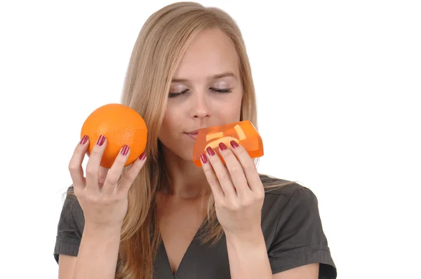 Girl with soap and orange — Stock Photo, Image