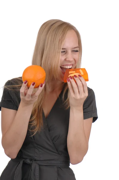 Girl with soap and orange — Stock Photo, Image
