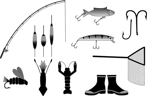 Illustrazione vettore attrezzi da pesca — Vettoriale Stock