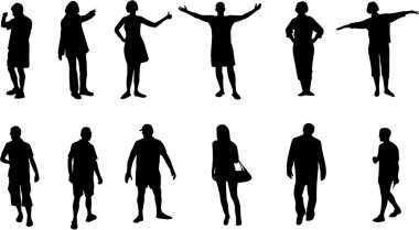 Happy man and girl silhouettes clipart